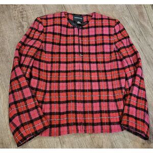 Bridgetown Collection Wool Blend Pink Plaid Full Zip Blazer Jacket‎ Women's SZ 8